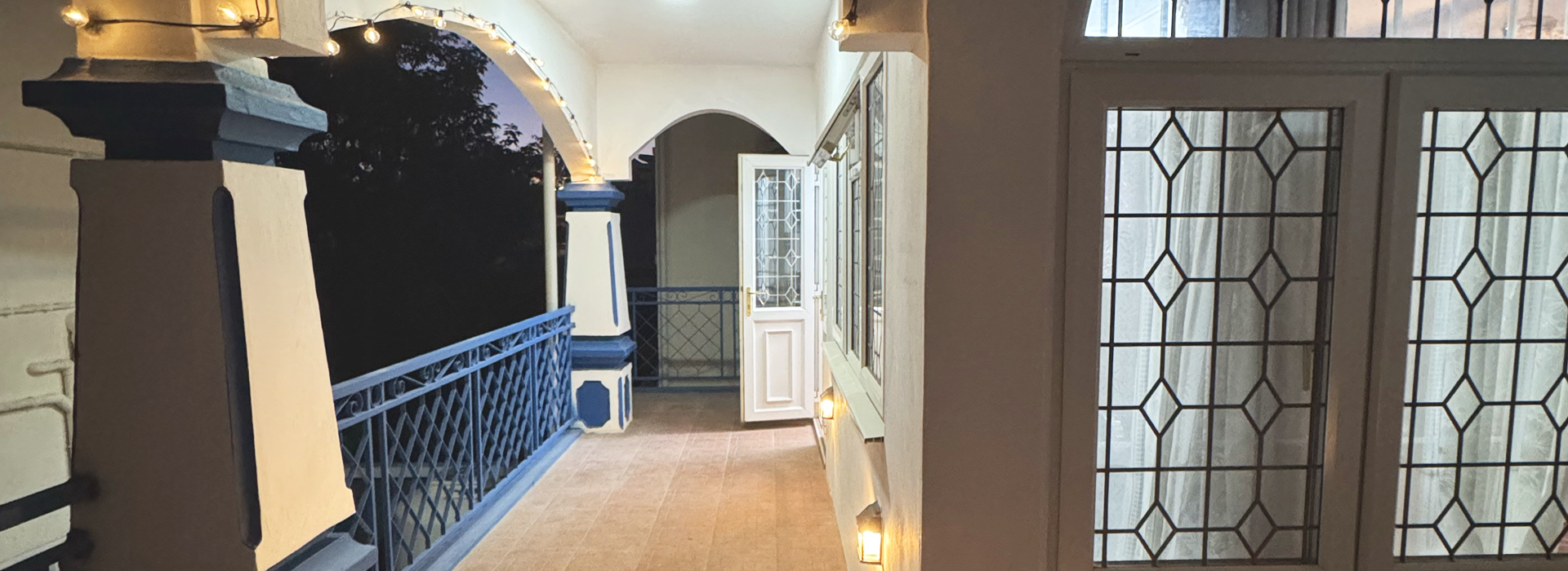 Apartment entrance and balcony approach