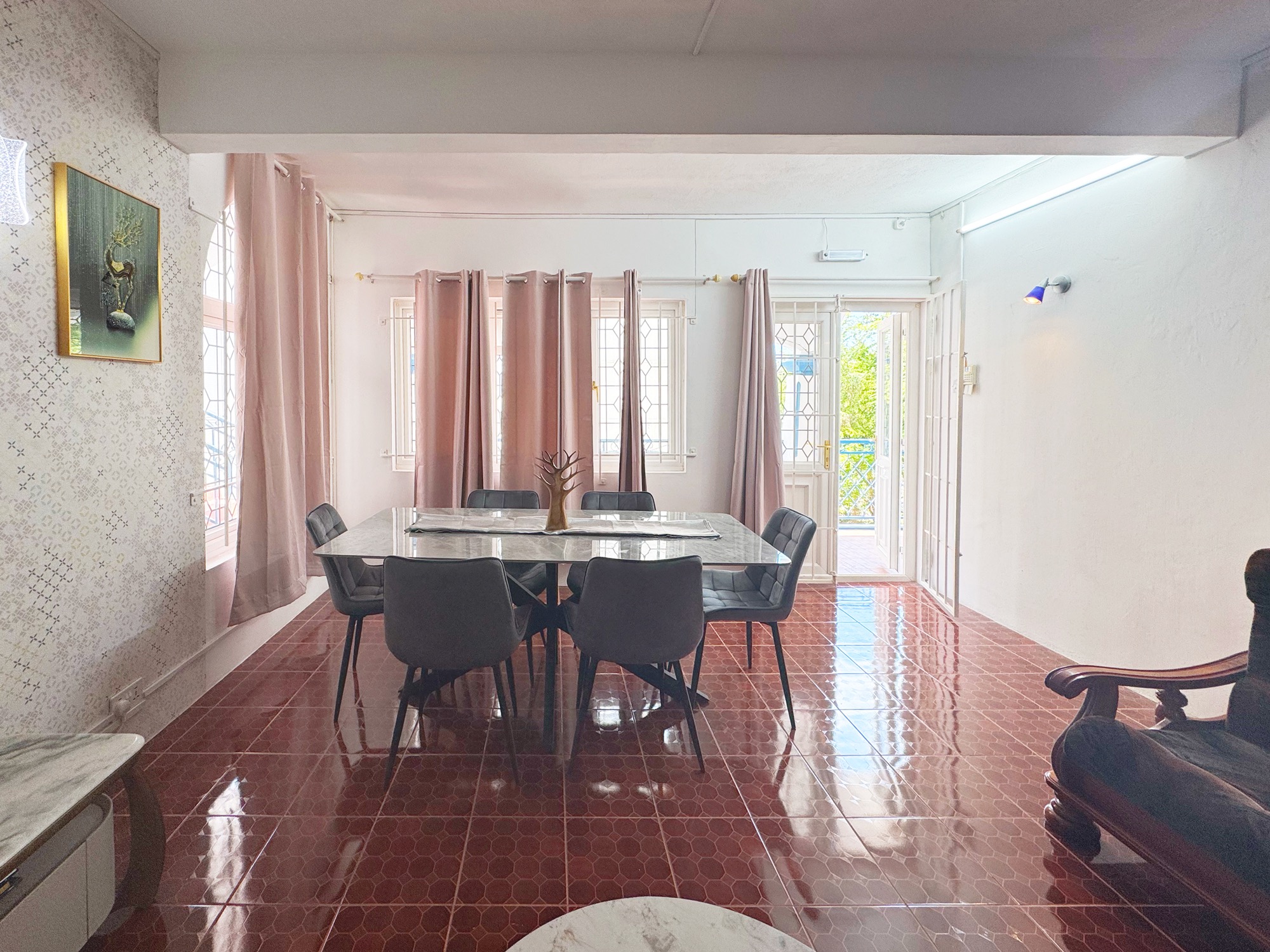 Dining area opening into the living room